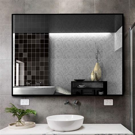Kingmond Large Modern And Simple Bathroom Wall Mounted Black Framed