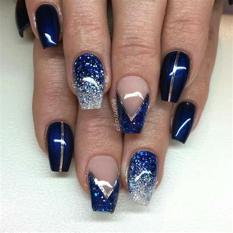 Blue And Silver Nails Silvernails Blue And Silver Nails Navy And