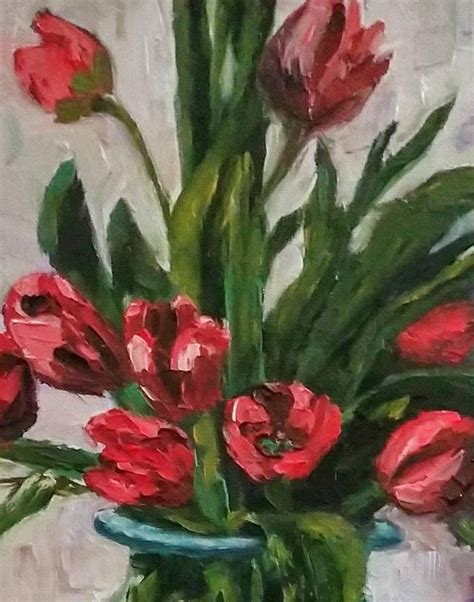 Tulips Original Oil Painting On Canvas Board 12x16 Impasto Painting