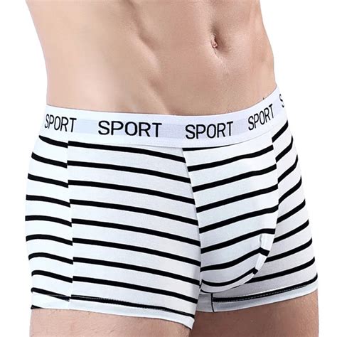 Buy Sexy Men Underwear Striped Cotton Boxers Shorts Homme Mid Waist U Convex