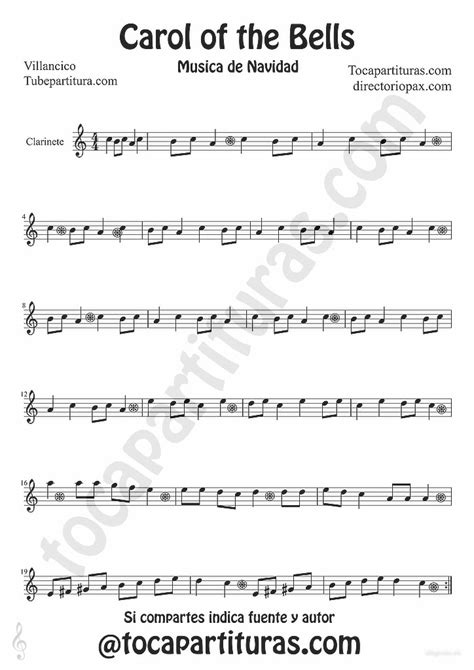 Digital downloads are downloadable sheet music files that can be viewed directly on your computer, tablet or mobile device. tubescore: Carols of the Bells sheet music for clarinet ...