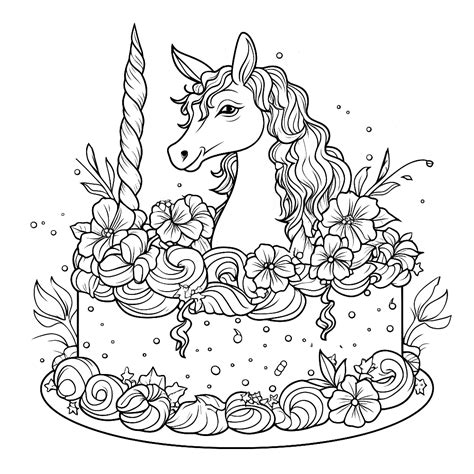 "ein einhorn torte" ausmalbild