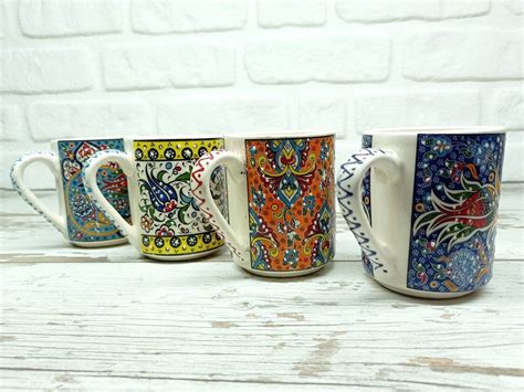 Handmade Ceramic Mug Traditional Decorative Turkish Pottery Rustic
