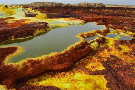 Nature Landscape Ethiopia Desert Danakil Desert Sulphur Rock Water Salt