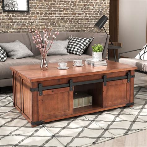 U Style 48 Rectangle Wooden Coffee Table With Sliding Doors Brown