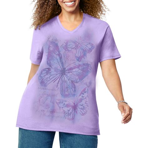 Just My Size By Hanes Womens Plus Size Printed Short Sleeve V Neck T Shirt