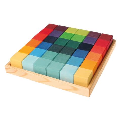 Grimms Mosaic Square Of 36 Wooden Cube Blocks With Storage Tray 4x4