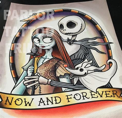 Do you believe in love at first sight? Jack and Sally Tattoo Flash Art Print Customizable Banner ...