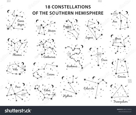18 Constellations Southern Hemisphere Set Includes Stock Vector