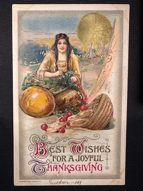 Vintage Winsch And Schmucker Thanksgiving Postcard Native American W Harvest Ebay
