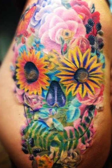 Get daily tattoo ideas on socials. My Floral Sugar Skull Tattoo. Done by Fred @ TattooEmpire, Fenton MI | Floral skull tattoos ...