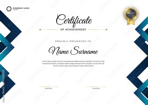 Modern Blue Certificate Template And Border For Award Diploma And
