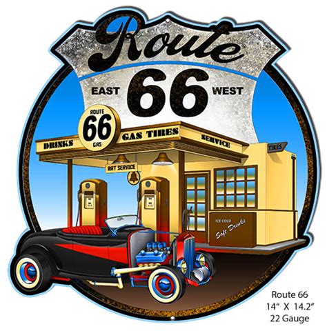 Route 66 Gas Station Hot Rod Sign Reproduction Vintage Signs