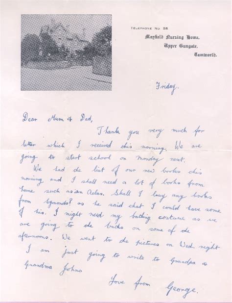 George An Evacuees Story Letter From George To His Mum And Dad