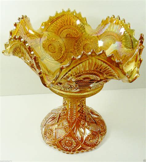 Vintage Marigold Iridescent INMERIAL CARNIVAL GLASS Ruffled Bowl w