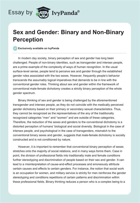 Sex And Gender Binary And Non Binary Perception 352 Words Essay Example