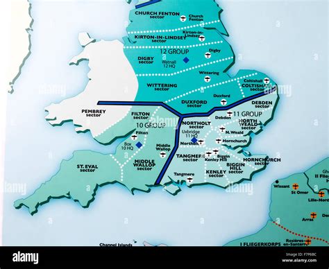 Map Of Uk Showing Wwii Air Defence Sectors And Airfields Stock Photo