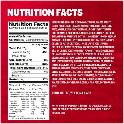 The % daily value (dv) tells you how much a nutrient in a serving of food contributes to a daily diet. 35 Pepperoni Hot Pocket Nutrition Label