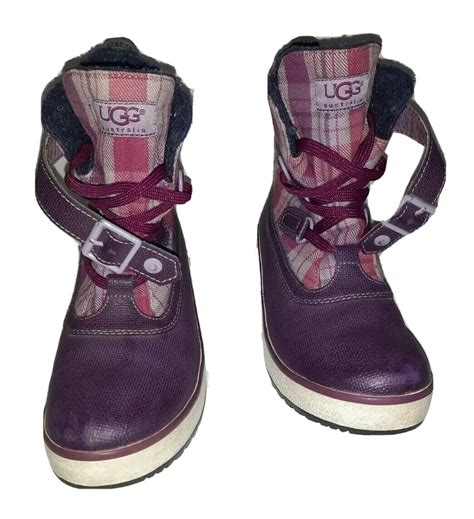 Womens Ugg Australia Baroness Plaid Waterproof Duck Rain Boots Purple