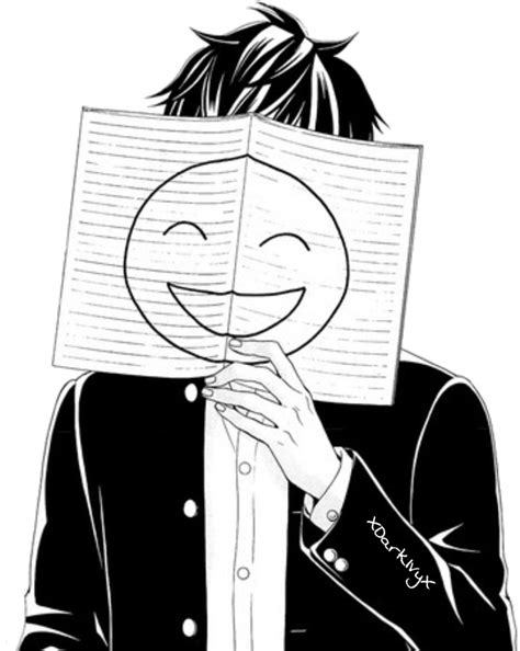 Download Depressed Drawing Anime Sad Fake Smile Boy Png Image With No