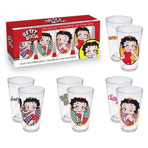 Betty Boop Pint Glass 4 Pack Entertainment Earth Betty Boop Boop Betty Boop Cartoon