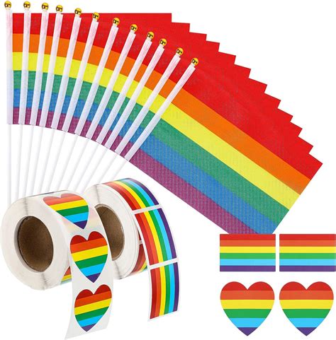 50 Pack Rainbow Pride Flags And 1000 Pride Stickers Small