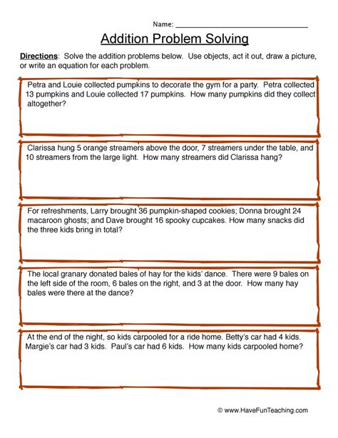 Addition Problem Solving Addends To 40 Worksheet Have Fun Teaching