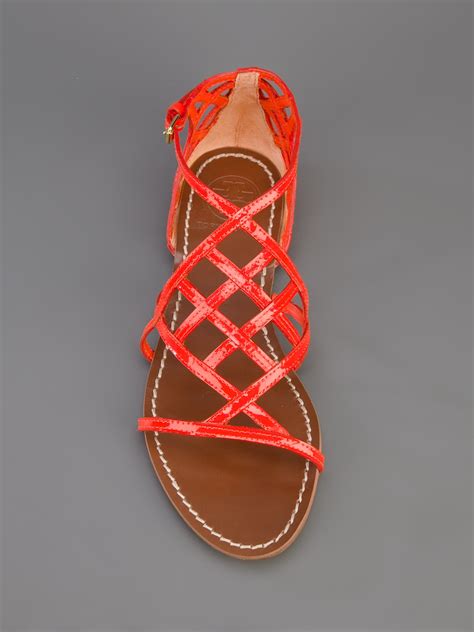 Tory Burch Strappy Flat Sandal In Red Lyst