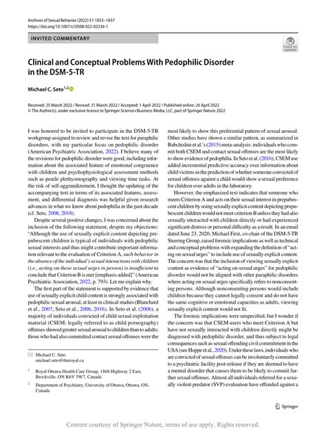 clinical and conceptual problems with pedophilic disorder in the dsm 5 tr request pdf