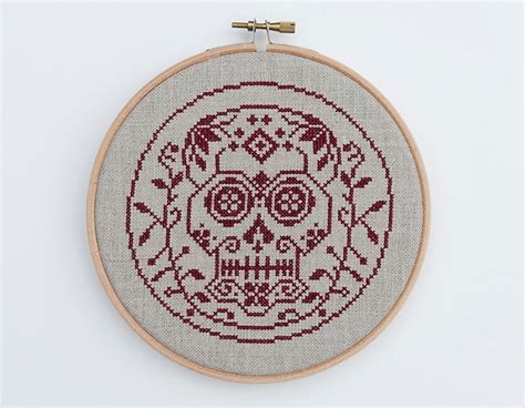 Sugar Skull Hoop A Day Of The Dead Hoop Embroidery Chart Etsy