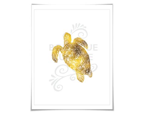 Sea Turtle Art Print Real Gold Foil Print Nautical Wall Etsy Canada