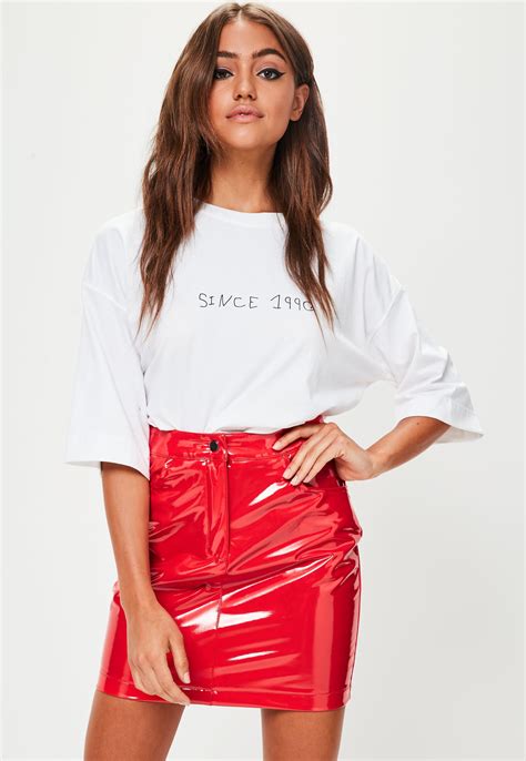 Lyst Missguided Red Vinyl Mini Skirt In Red