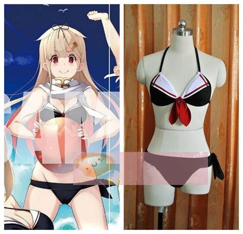Free Shipping Kantai Collection Fleet Girls Yudachi Anime Bikini Custom Made Cosplay Swimwear On