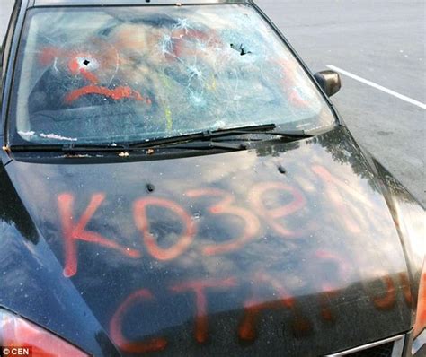 Russian Wife Trashes Husbands Car Before And Pins A Note To It