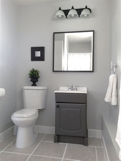 Small Garage Bathroom Painted Vanity And Wallbehr Dolphin Fin Gray