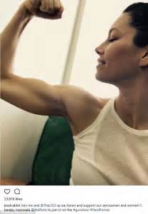 Jessica Biel Flexing Muscles