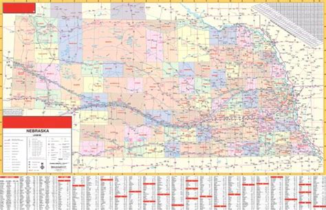 Deluxe Laminated Wall Map Of Nebraska State 62x42157m X 106m 18502