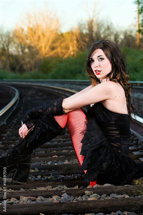 Sexy Girl On Train Tracks Stock Photo Adobe Stock