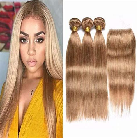 Color 27 Honey Blonde Malaysian Silk Straight Hair Weave 3 Bundles With