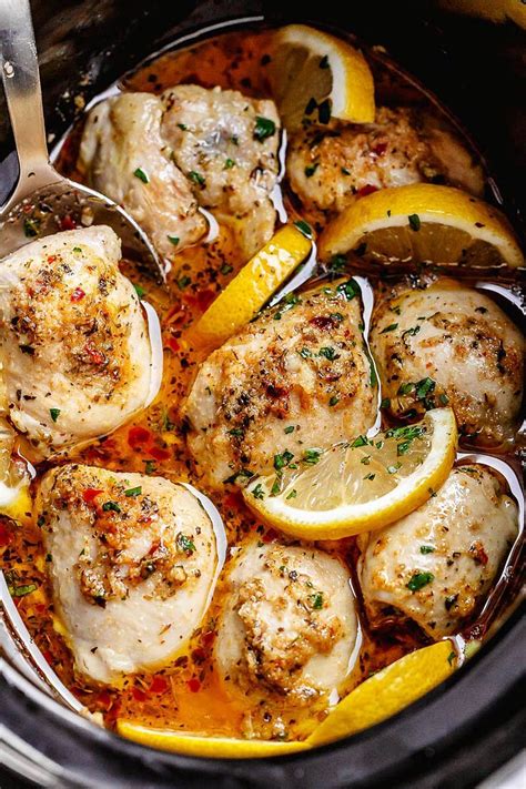 A simple marinade of lemon and garlic is more than enough to make this chicken recipe a standout. Crock Pot Lemon Garlic Butter Chicken Thighs | Chicken ...