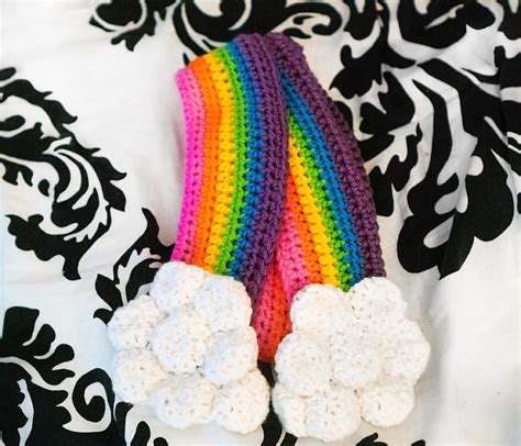 Crochet Pattern Rainbow With Clouds Scarf Tiny Moon