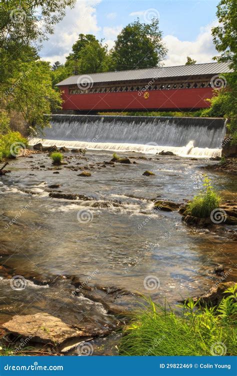 Bennington Covered Bridge And Waterfall Stock Image Image Of