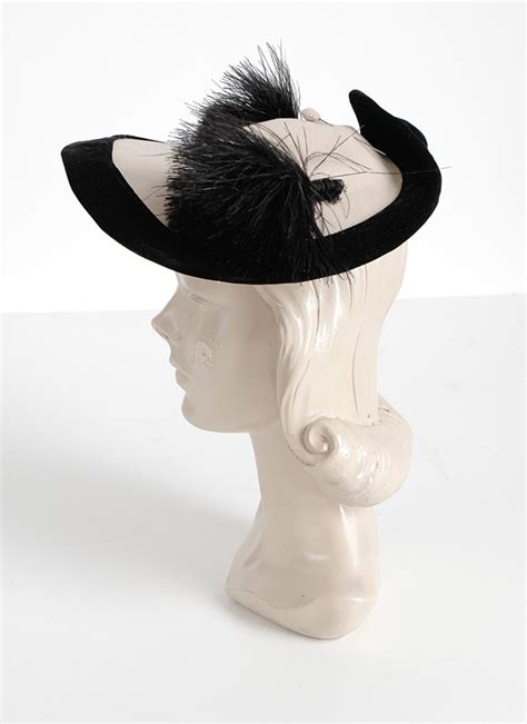 1940s gladys belle white black feather hat hemlock vintage clothing