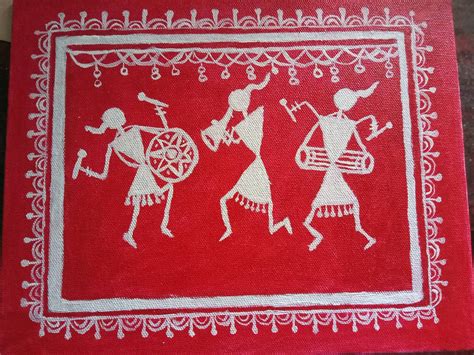 Warli Painting On Canvas Board Download Free Mock Up