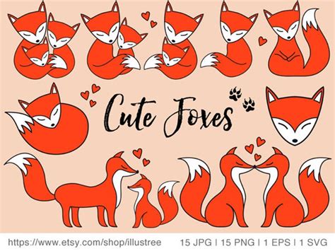 Cute Foxes Digital Clip Art Set Baby Fox Little Fox Etsy