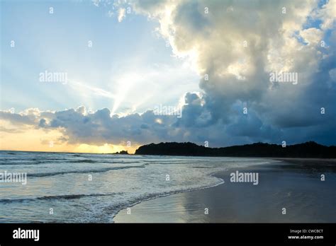 Tropical Beach Sunset Sky With Lighted Clouds Stock Photo Alamy