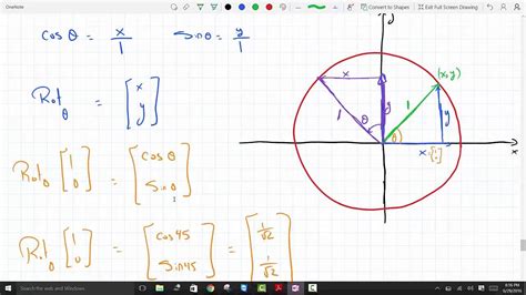 Find A 2x2 Rotation Matrix That Rotates Any Vector 45° And Drawing