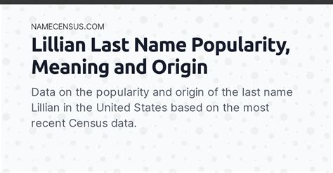 Lillian Last Name Popularity Meaning And Origin