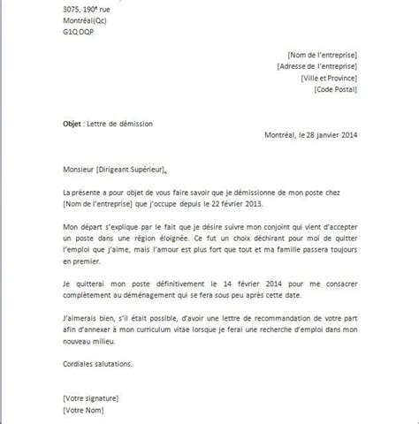 lettre démission préavis 15 jours droit local