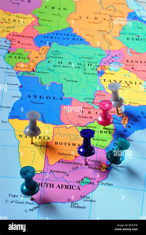 Map Pins In Southern Africa Map Stock Photo Alamy
